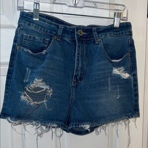 GOGO Dark Blue Distressed Jean Shorts